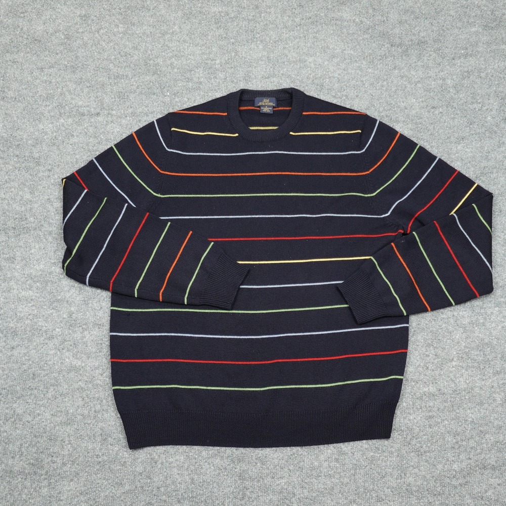 Brooks Brothers 346 Sweater Mens Medium Navy Multi-Color Striped Merino Wool